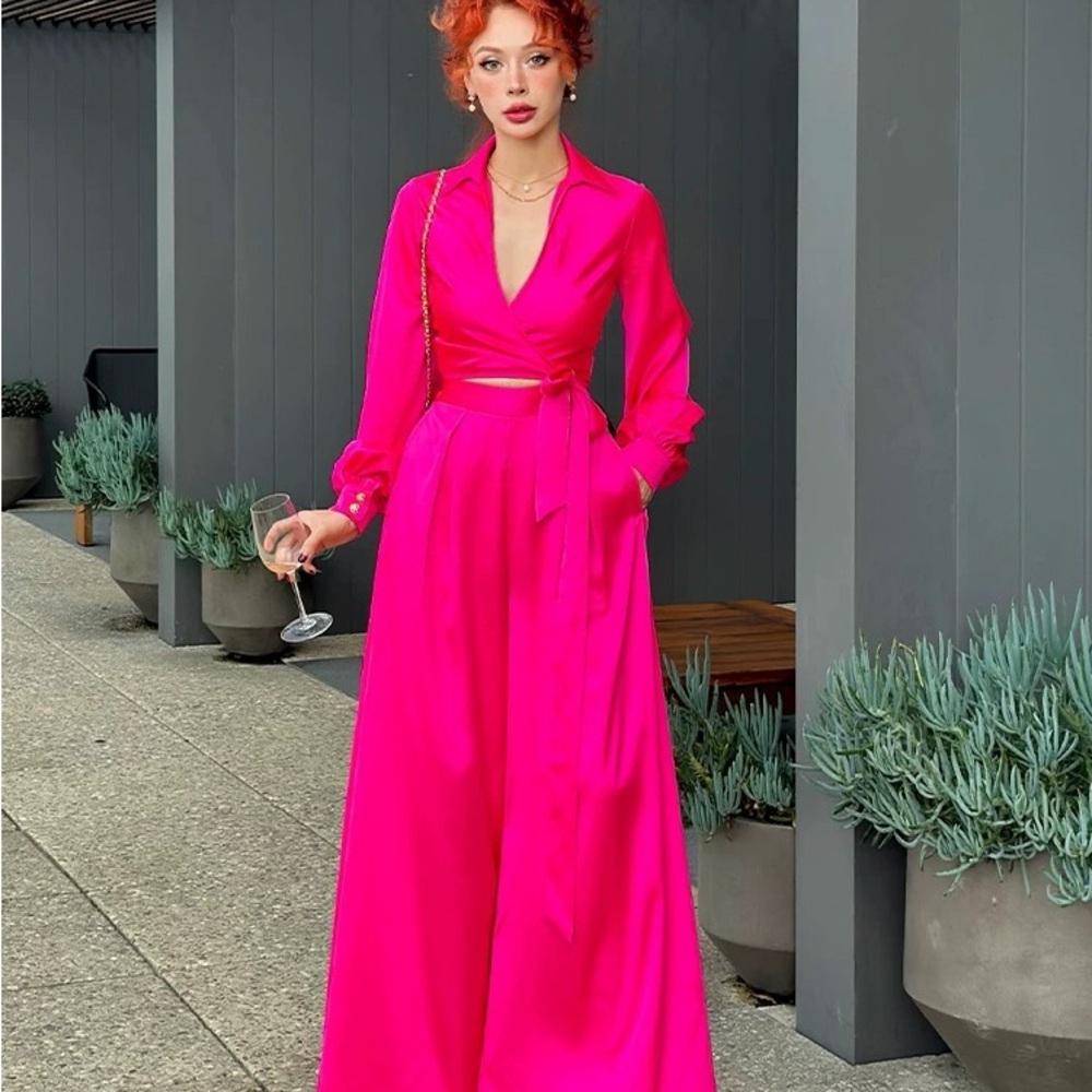 Le palais vintage French elegant pink top high waist pants with shorts 3 pieces